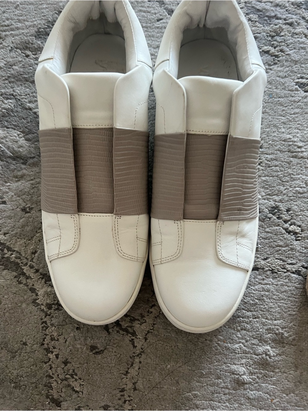 Vince White Slip-On Sneakers with Taupe Elastic Strap
